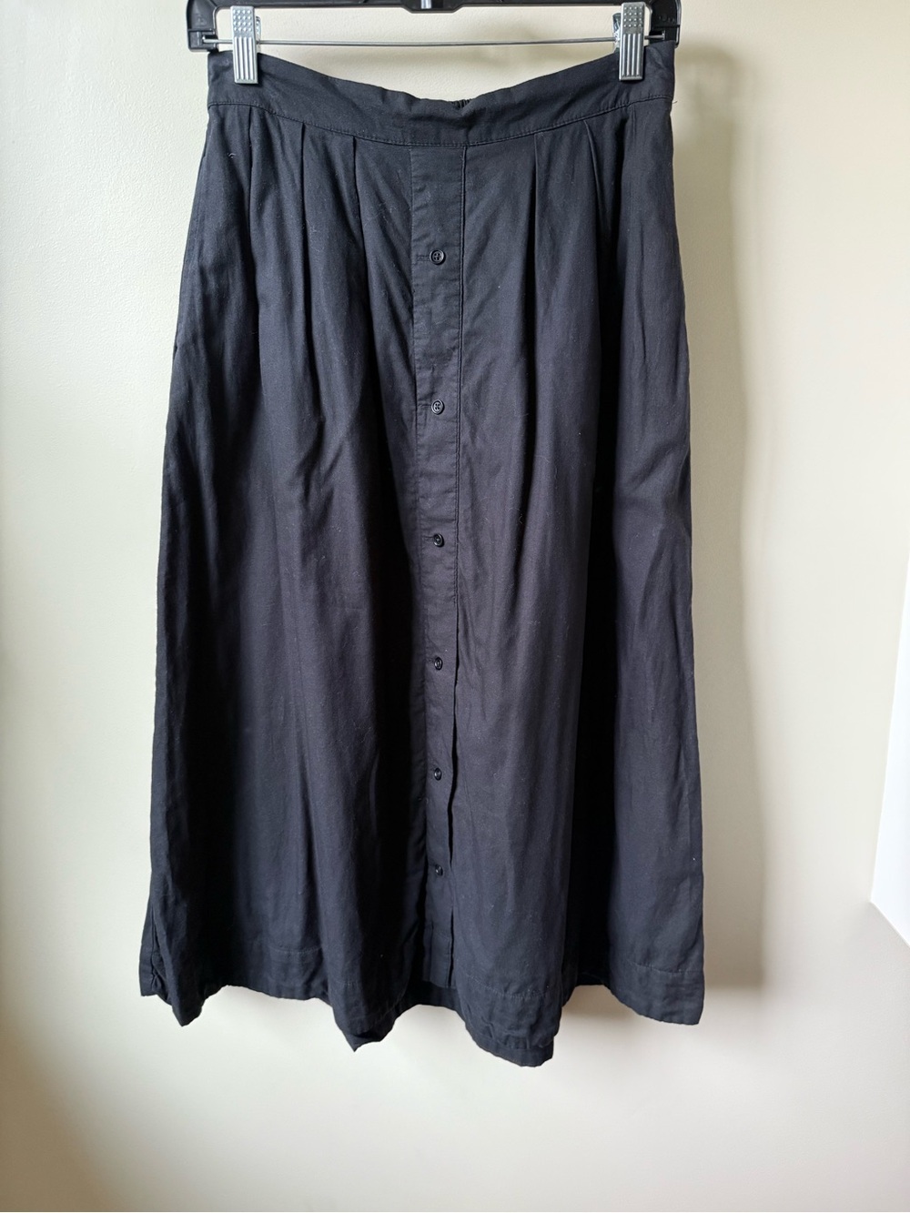 PACT A Line Midi Black Button Front Skirt Cottagecore Teacher Organic Cotton S
